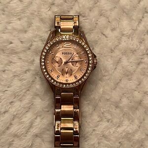 Fossil Womens Riley Multifunction Watch Crystals Rose Gold